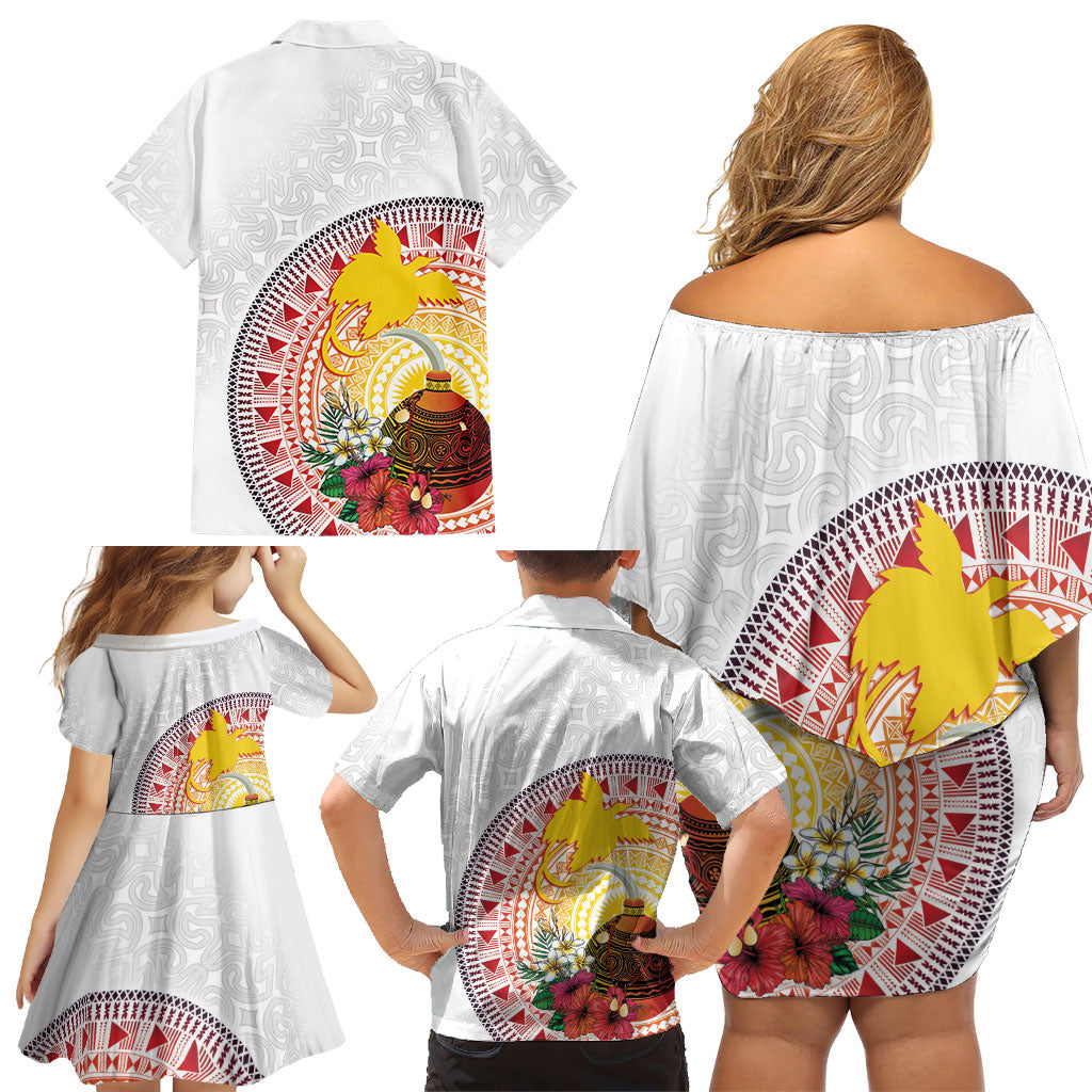 Hapi De Bilong Indipendens Papua New Guinea Family Matching Off Shoulder Short Dress and Hawaiian Shirt PNG Lime Pot LT7 - Polynesian Pride