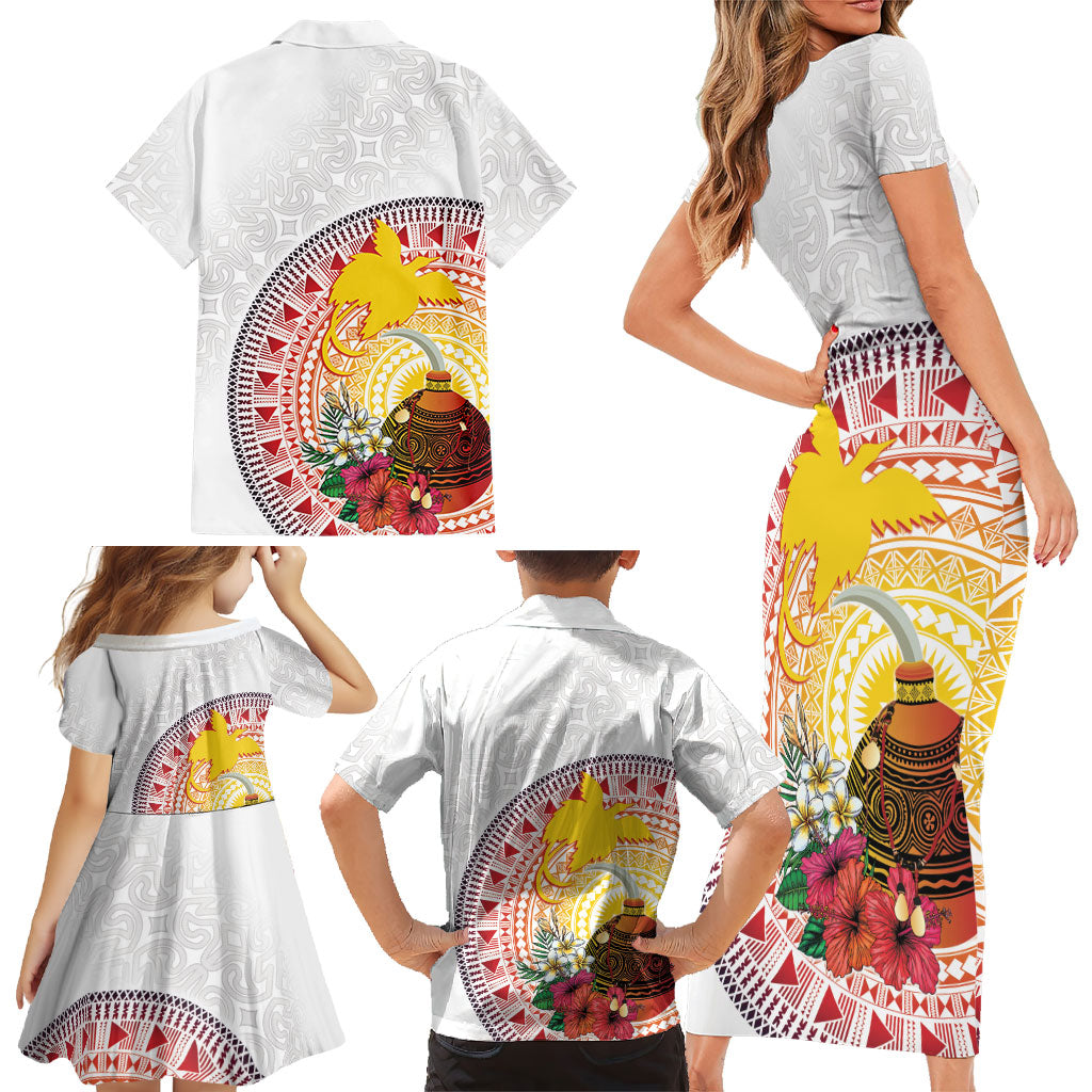 Hapi De Bilong Indipendens Papua New Guinea Family Matching Short Sleeve Bodycon Dress and Hawaiian Shirt PNG Lime Pot LT7 - Polynesian Pride