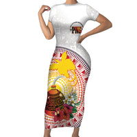 Hapi De Bilong Indipendens Papua New Guinea Family Matching Short Sleeve Bodycon Dress and Hawaiian Shirt PNG Lime Pot LT7 Mom's Dress White - Polynesian Pride