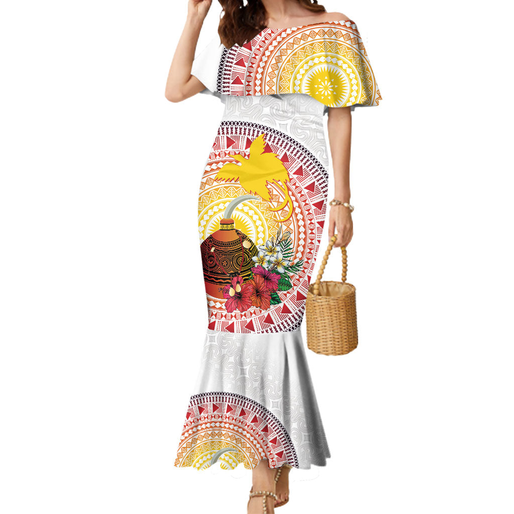Hapi De Bilong Indipendens Papua New Guinea Mermaid Dress PNG Lime Pot LT7 Women White - Polynesian Pride