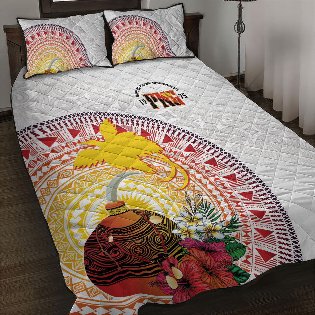 Hapi De Bilong Indipendens Papua New Guinea Quilt Bed Set PNG Lime Pot LT7 White - Polynesian Pride