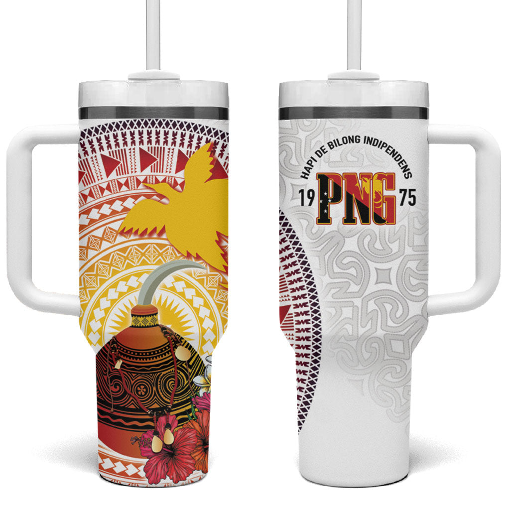 Hapi De Bilong Indipendens Papua New Guinea Tumbler With Handle PNG Lime Pot LT7 One Size: 40 oz White - Polynesian Pride
