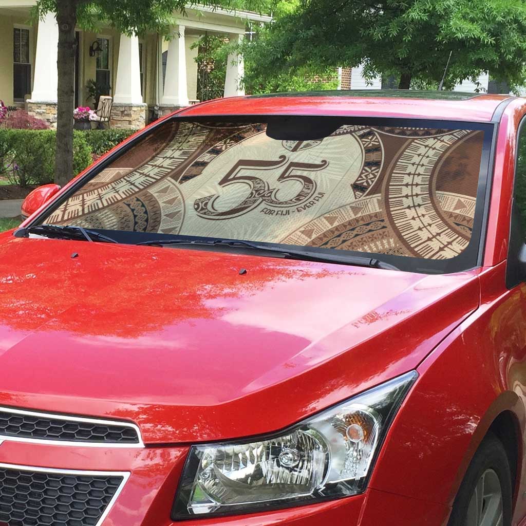Bula Fiji Day 55th Anniversary Masi Tapa Auto Sun Shade Emerald Jubilee - Beige - Polynesian Pride