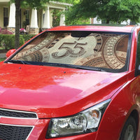 Bula Fiji Day 55th Anniversary Masi Tapa Auto Sun Shade Emerald Jubilee - Beige - Polynesian Pride