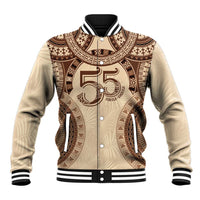 Bula Fiji Day 55th Anniversary Masi Tapa Baseball Jacket Emerald Jubilee - Beige - Polynesian Pride
