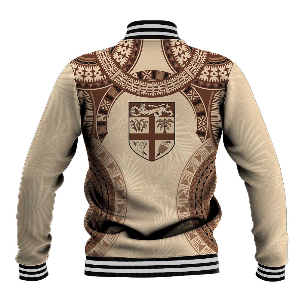 Bula Fiji Day 55th Anniversary Masi Tapa Baseball Jacket Emerald Jubilee - Beige - Polynesian Pride