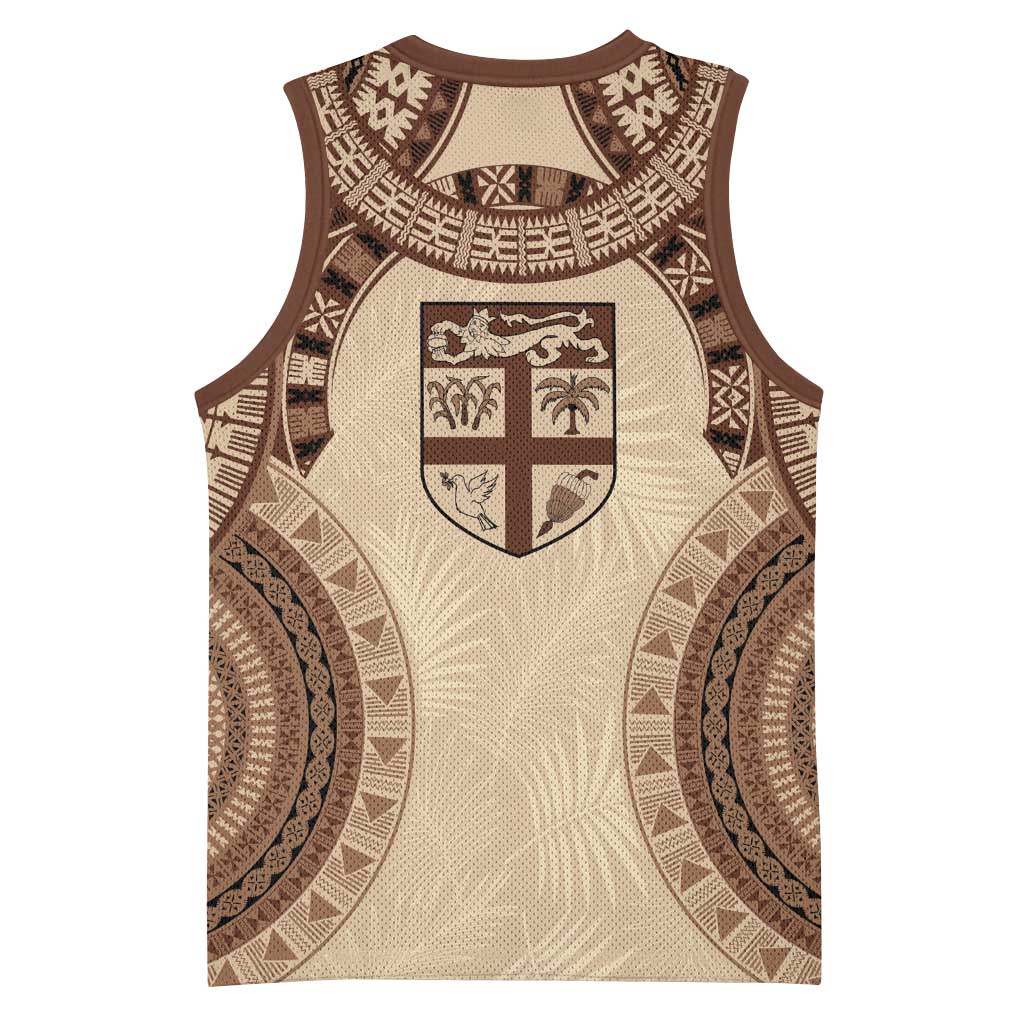 Bula Fiji Day 55th Anniversary Masi Tapa Basketball Jersey Emerald Jubilee - Beige - Polynesian Pride