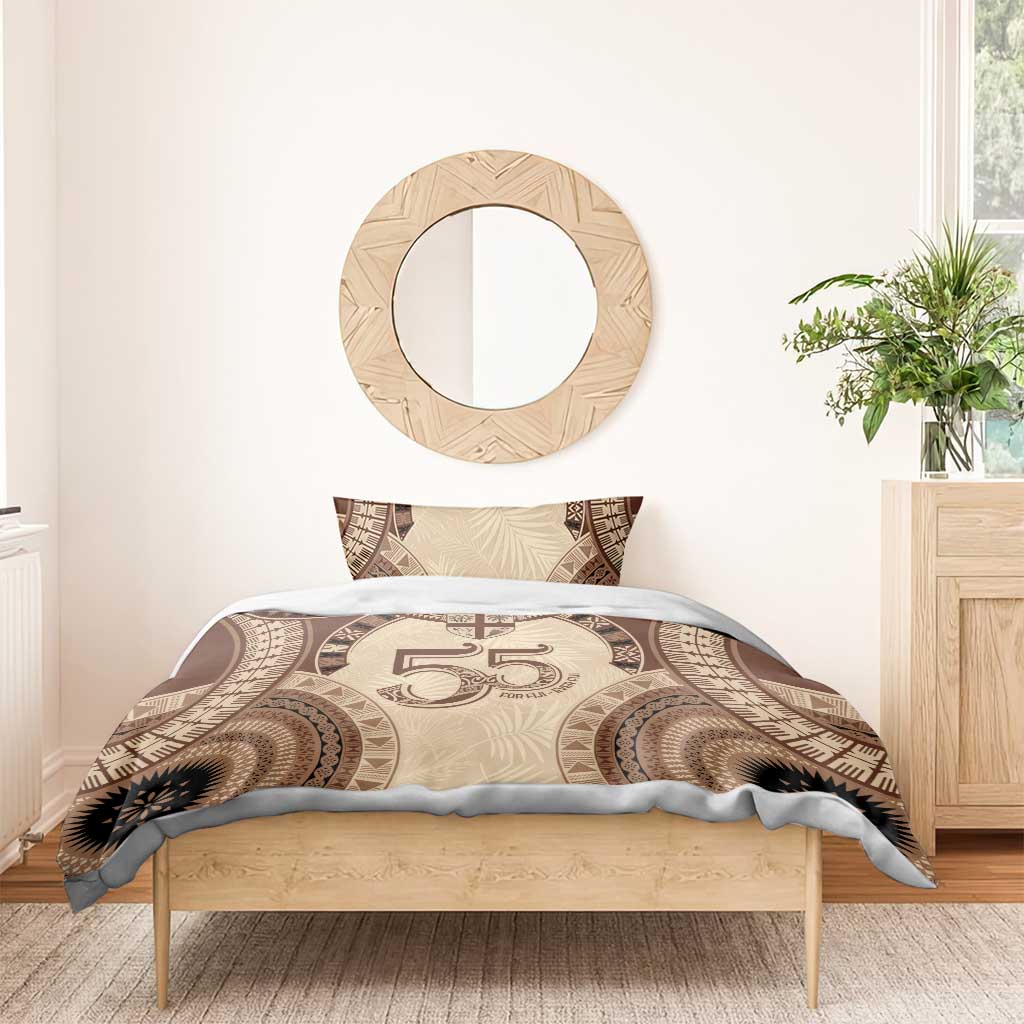Bula Fiji Day 55th Anniversary Masi Tapa Bedding Set Emerald Jubilee - Beige - Polynesian Pride