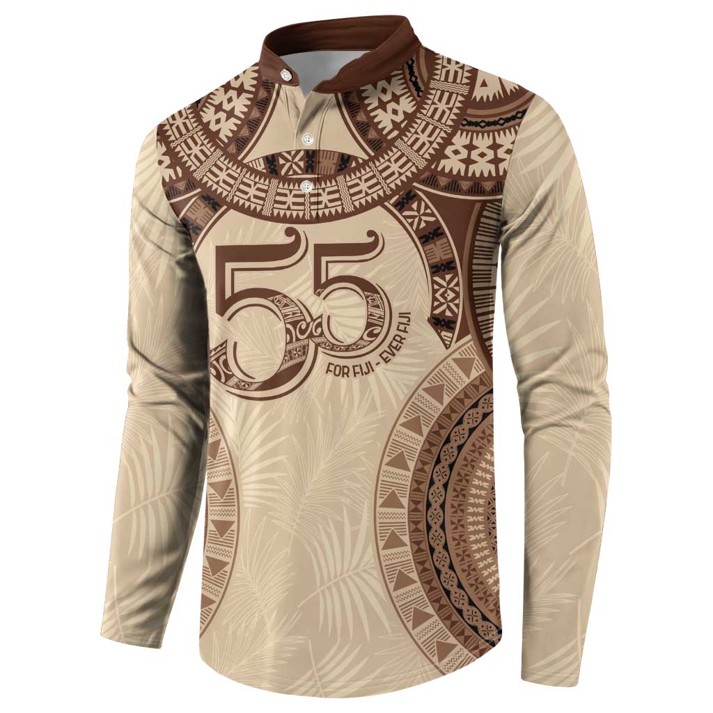 Bula Fiji Day 55th Anniversary Masi Tapa Button Sweatshirt Emerald Jubilee - Beige - Polynesian Pride