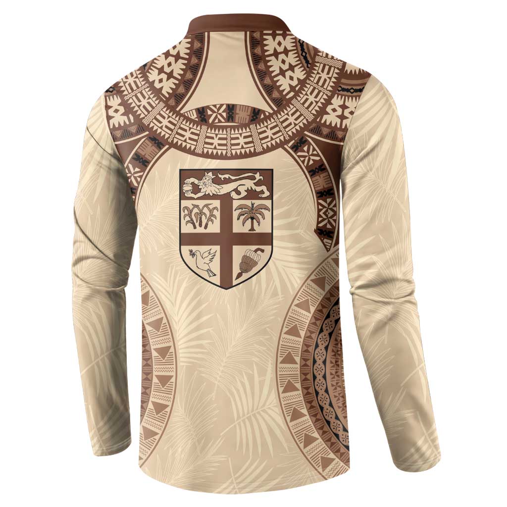 Bula Fiji Day 55th Anniversary Masi Tapa Button Sweatshirt Emerald Jubilee - Beige - Polynesian Pride