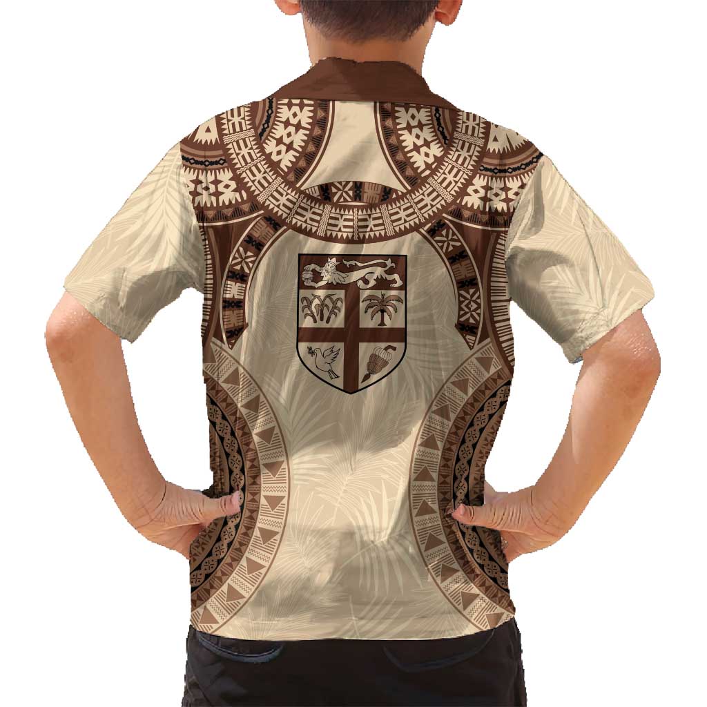 Bula Fiji Day 55th Anniversary Masi Tapa Family Matching Long Sleeve Bodycon Dress and Hawaiian Shirt Emerald Jubilee - Beige LT7 - Polynesian Pride