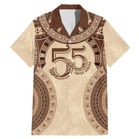 Bula Fiji Day 55th Anniversary Masi Tapa Family Matching Mermaid Dress and Hawaiian Shirt Emerald Jubilee - Beige LT7 Dad's Shirt - Short Sleeve Beige - Polynesian Pride