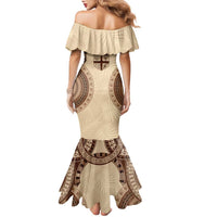 Bula Fiji Day 55th Anniversary Masi Tapa Family Matching Mermaid Dress and Hawaiian Shirt Emerald Jubilee - Beige LT7 - Polynesian Pride