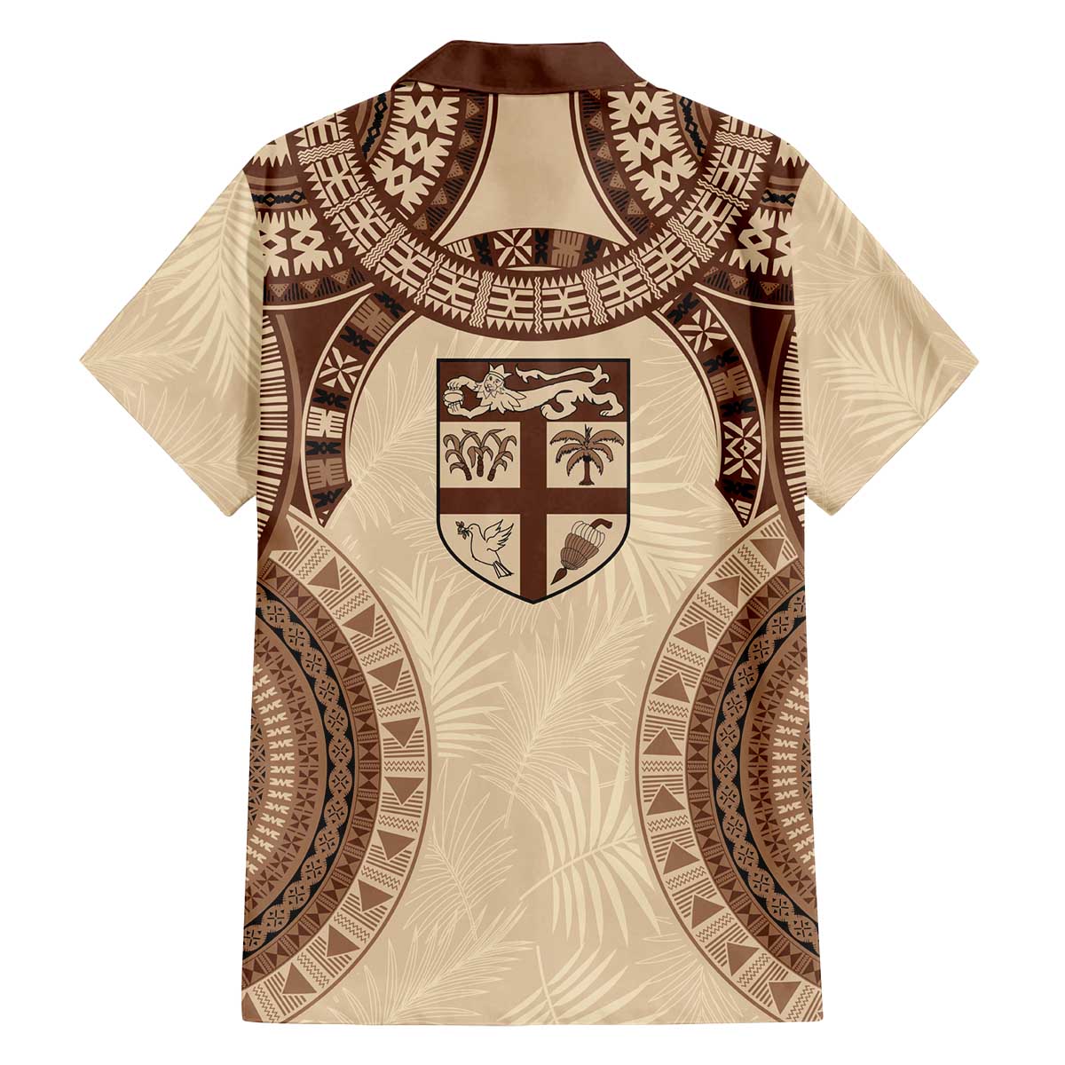 Bula Fiji Day 55th Anniversary Masi Tapa Family Matching Off The Shoulder Long Sleeve Dress and Hawaiian Shirt Emerald Jubilee - Beige LT7 - Polynesian Pride