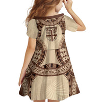Bula Fiji Day 55th Anniversary Masi Tapa Family Matching Off Shoulder Short Dress and Hawaiian Shirt Emerald Jubilee - Beige LT7 - Polynesian Pride