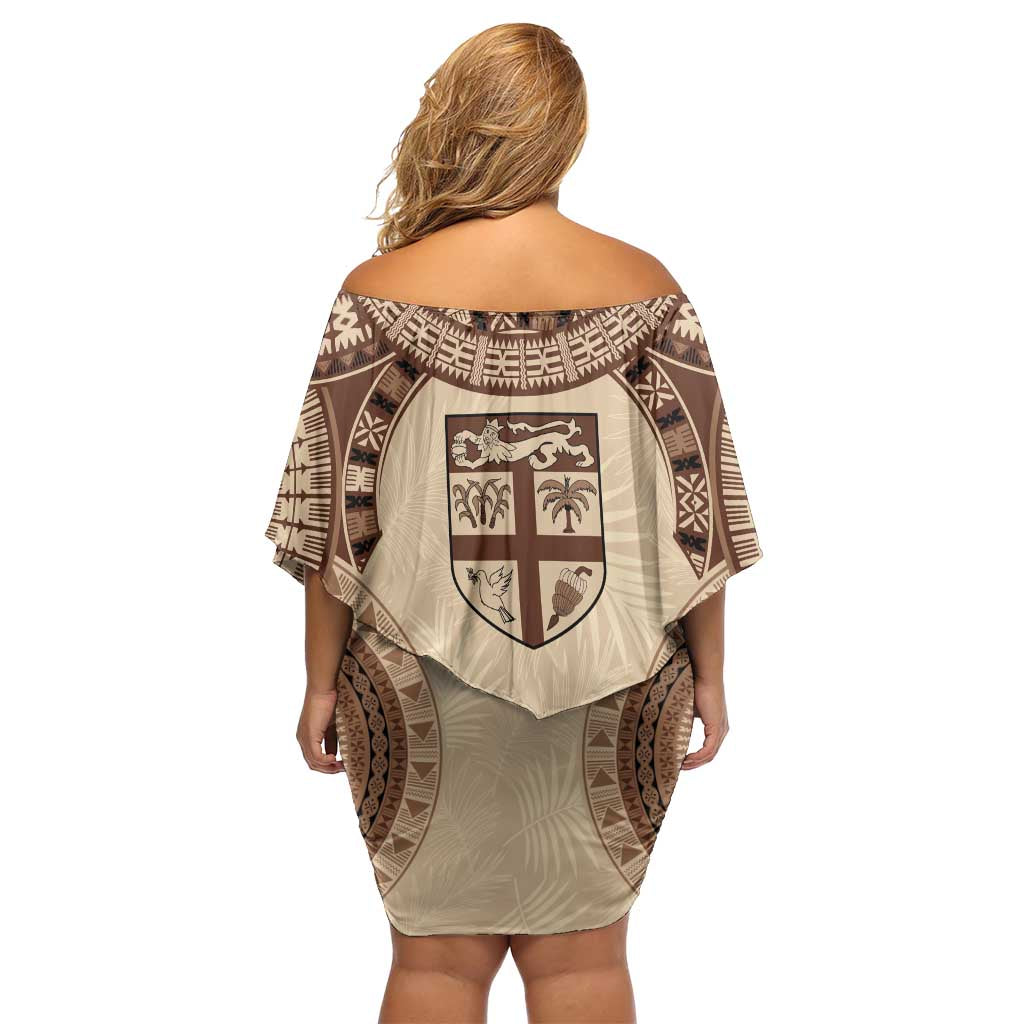 Bula Fiji Day 55th Anniversary Masi Tapa Family Matching Off Shoulder Short Dress and Hawaiian Shirt Emerald Jubilee - Beige LT7 - Polynesian Pride
