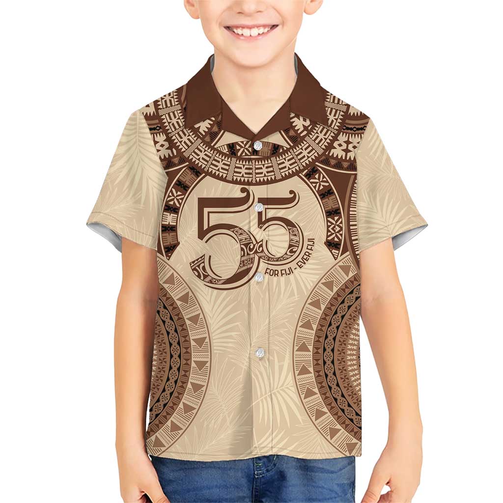 Bula Fiji Day 55th Anniversary Masi Tapa Family Matching Short Sleeve Bodycon Dress and Hawaiian Shirt Emerald Jubilee - Beige LT7 Son's Shirt Beige - Polynesian Pride