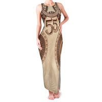 Bula Fiji Day 55th Anniversary Masi Tapa Family Matching Tank Maxi Dress and Hawaiian Shirt Emerald Jubilee - Beige LT7 Mom's Dress Beige - Polynesian Pride