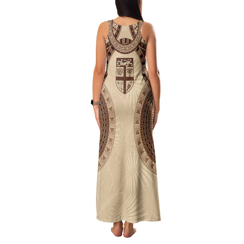 Bula Fiji Day 55th Anniversary Masi Tapa Family Matching Tank Maxi Dress and Hawaiian Shirt Emerald Jubilee - Beige LT7 - Polynesian Pride
