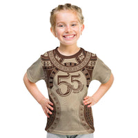 Bula Fiji Day 55th Anniversary Masi Tapa Kid T Shirt Emerald Jubilee - Beige - Polynesian Pride
