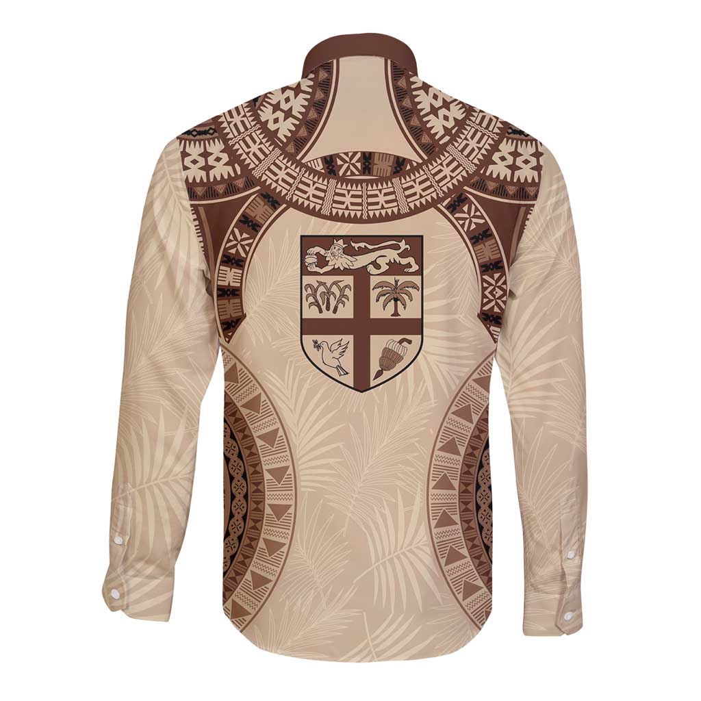 Bula Fiji Day 55th Anniversary Masi Tapa Long Sleeve Button Shirt Emerald Jubilee - Beige - Polynesian Pride