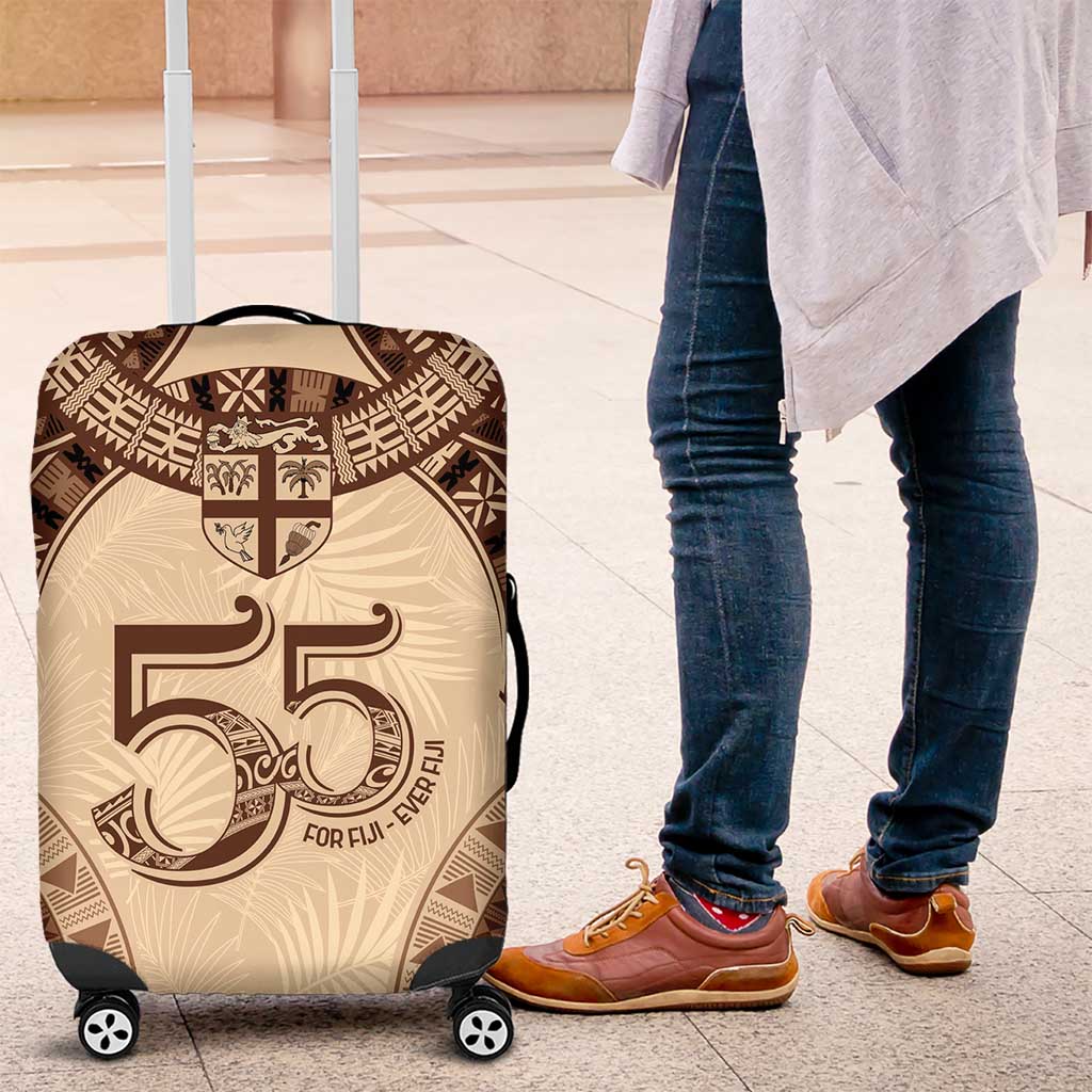 Bula Fiji Day 55th Anniversary Masi Tapa Luggage Cover Emerald Jubilee - Beige - Polynesian Pride