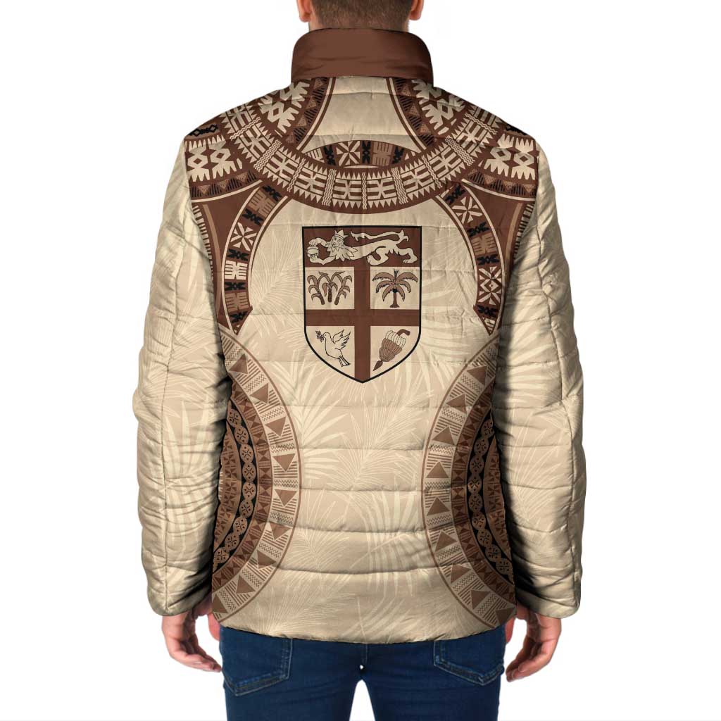 Bula Fiji Day 55th Anniversary Masi Tapa Padded Jacket Emerald Jubilee - Beige - Polynesian Pride