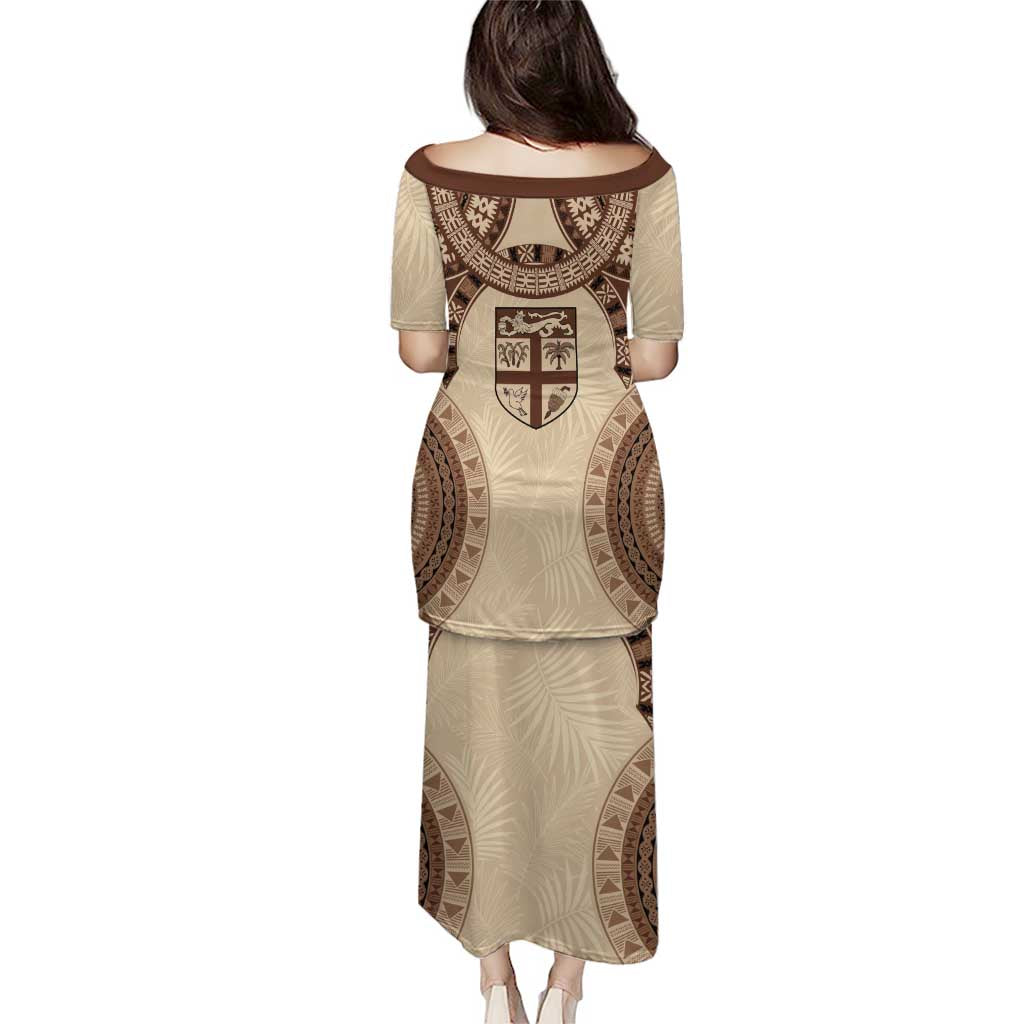 Bula Fiji Day 55th Anniversary Masi Tapa Puletasi Emerald Jubilee - Beige - Polynesian Pride