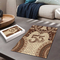 Bula Fiji Day 55th Anniversary Masi Tapa Puzzle Emerald Jubilee - Beige - Polynesian Pride