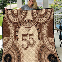 Bula Fiji Day 55th Anniversary Masi Tapa Quilt Emerald Jubilee - Beige - Polynesian Pride