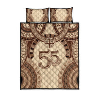 Bula Fiji Day 55th Anniversary Masi Tapa Quilt Bed Set Emerald Jubilee - Beige LT7 - Polynesian Pride