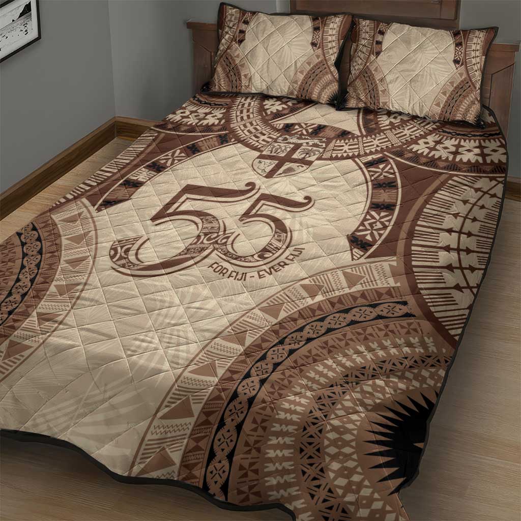 Bula Fiji Day 55th Anniversary Masi Tapa Quilt Bed Set Emerald Jubilee - Beige LT7 - Polynesian Pride