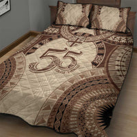 Bula Fiji Day 55th Anniversary Masi Tapa Quilt Bed Set Emerald Jubilee - Beige LT7 - Polynesian Pride