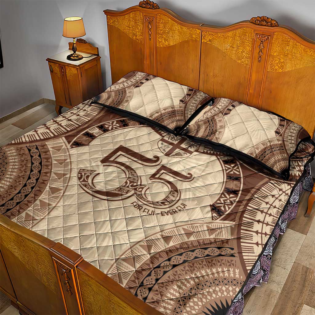 Bula Fiji Day 55th Anniversary Masi Tapa Quilt Bed Set Emerald Jubilee - Beige LT7 - Polynesian Pride