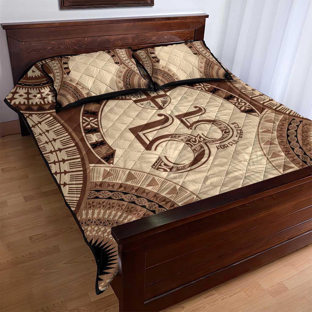 Bula Fiji Day 55th Anniversary Masi Tapa Quilt Bed Set Emerald Jubilee - Beige LT7 - Polynesian Pride