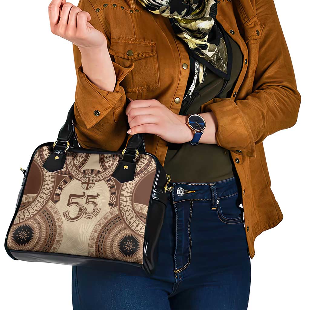 Bula Fiji Day 55th Anniversary Masi Tapa Shoulder Handbag Emerald Jubilee - Beige - Polynesian Pride