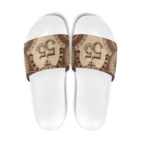 Bula Fiji Day 55th Anniversary Masi Tapa Slide Sandals Emerald Jubilee - Beige LT7 Beige - Polynesian Pride