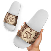 Bula Fiji Day 55th Anniversary Masi Tapa Slide Sandals Emerald Jubilee - Beige LT7 - Polynesian Pride