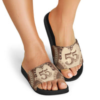 Bula Fiji Day 55th Anniversary Masi Tapa Slide Sandals Emerald Jubilee - Beige LT7 - Polynesian Pride