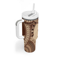 Bula Fiji Day 55th Anniversary Masi Tapa Tumbler With Handle Emerald Jubilee - Beige - Polynesian Pride
