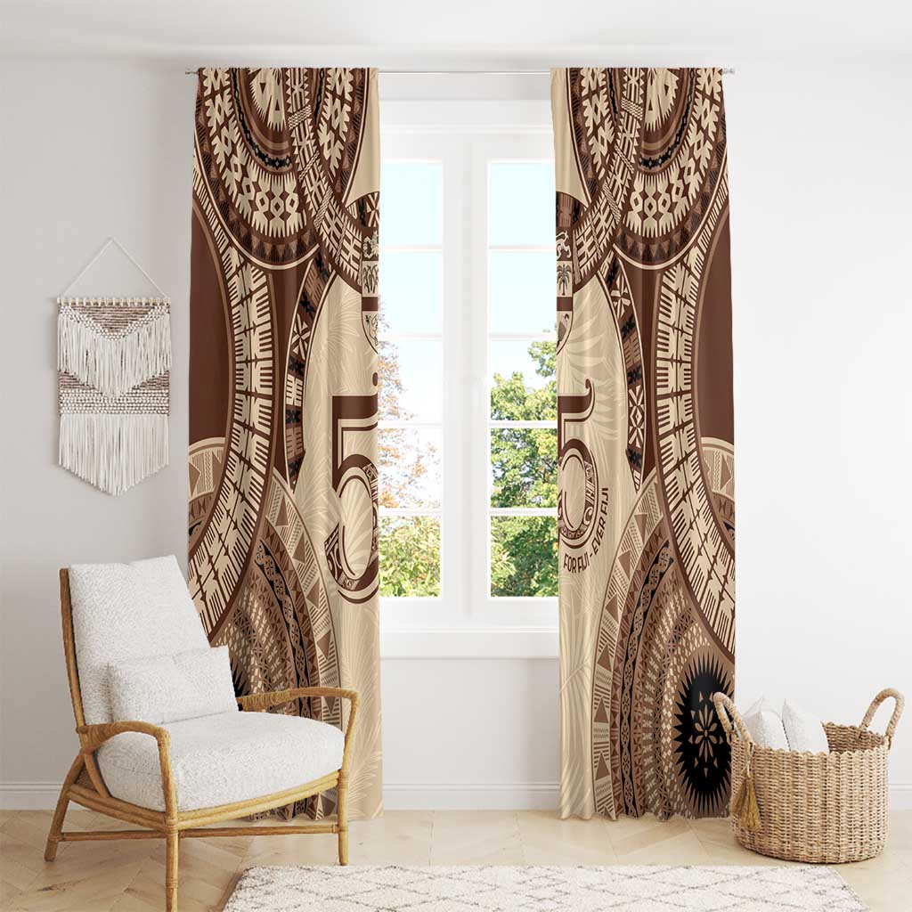 Bula Fiji Day 55th Anniversary Masi Tapa Window Curtain Emerald Jubilee - Beige - Polynesian Pride