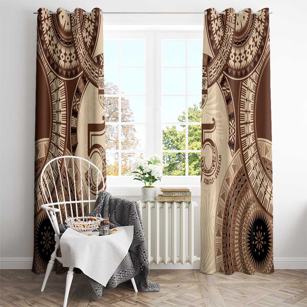 Bula Fiji Day 55th Anniversary Masi Tapa Window Curtain Emerald Jubilee - Beige - Polynesian Pride