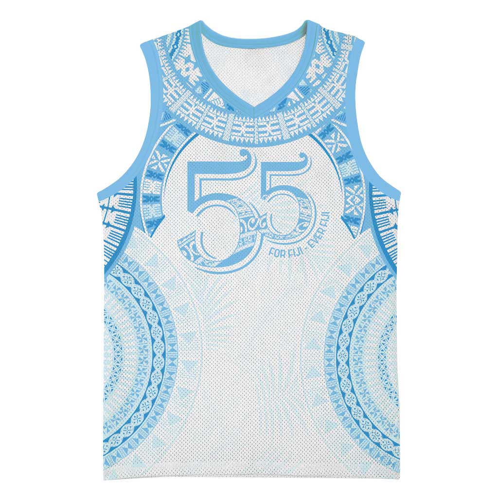 Bula Fiji Day 55th Anniversary Masi Tapa Basketball Jersey Emerald Jubilee - Turquoise - Polynesian Pride