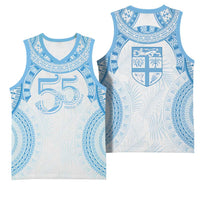 Bula Fiji Day 55th Anniversary Masi Tapa Basketball Jersey Emerald Jubilee - Turquoise - Polynesian Pride