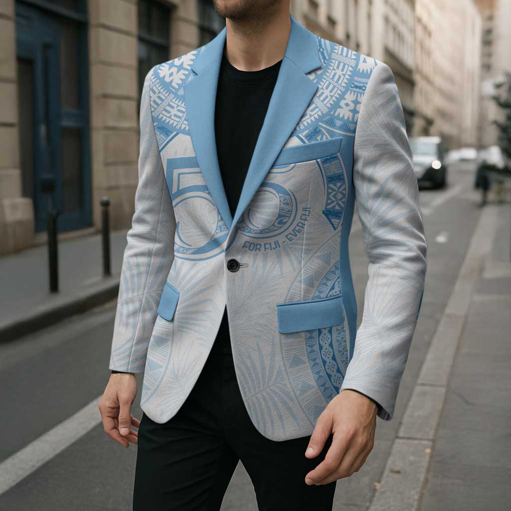 Bula Fiji Day 55th Anniversary Masi Tapa Blazer Emerald Jubilee - Turquoise - Polynesian Pride