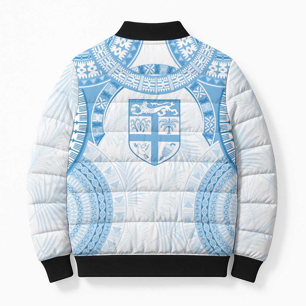 Bula Fiji Day 55th Anniversary Masi Tapa Bomber Puffer Jacket Emerald Jubilee - Turquoise - Polynesian Pride