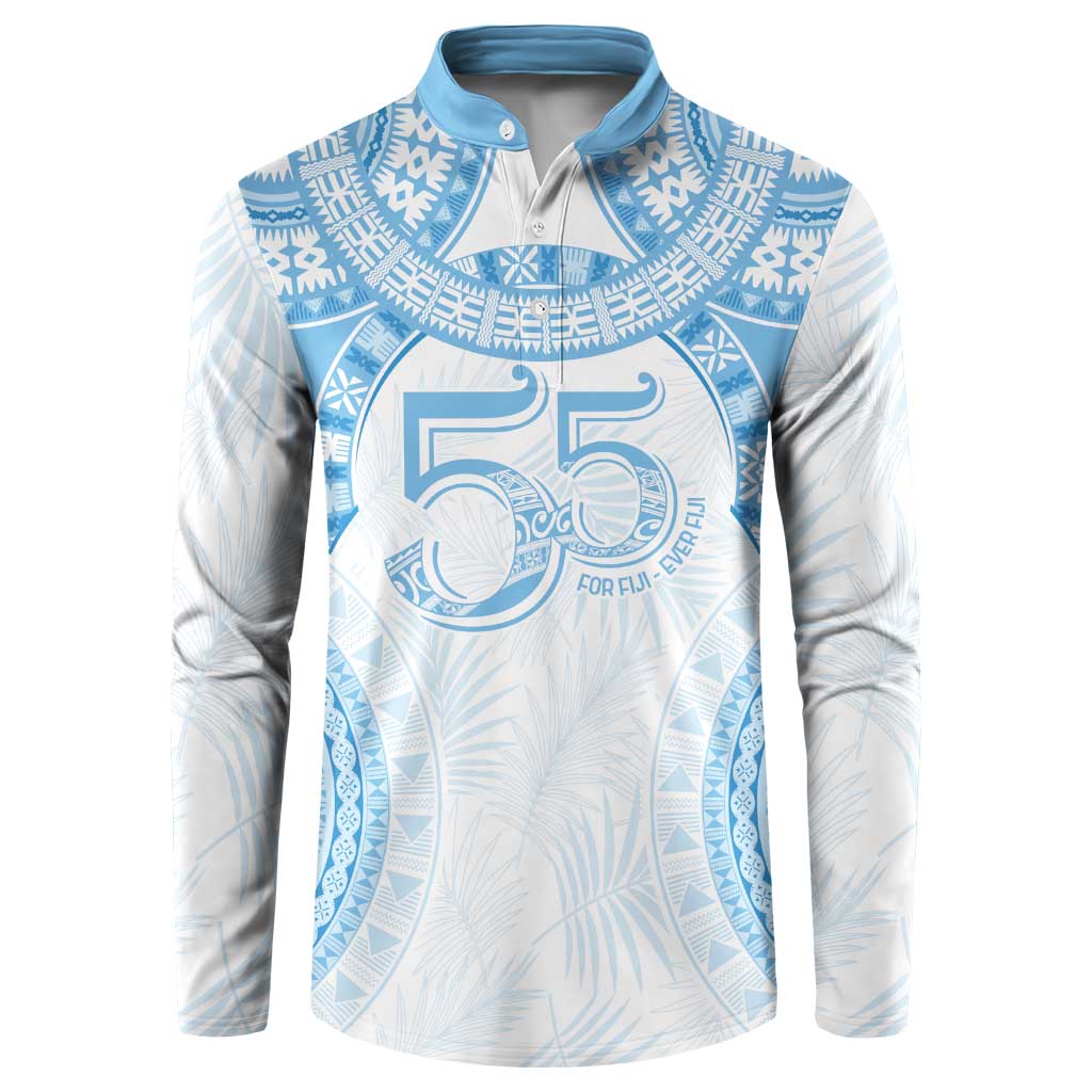 Bula Fiji Day 55th Anniversary Masi Tapa Button Sweatshirt Emerald Jubilee - Turquoise - Polynesian Pride