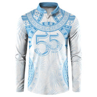 Bula Fiji Day 55th Anniversary Masi Tapa Button Sweatshirt Emerald Jubilee - Turquoise - Polynesian Pride