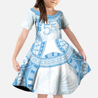 Bula Fiji Day 55th Anniversary Masi Tapa Family Matching Long Sleeve Bodycon Dress and Hawaiian Shirt Emerald Jubilee - Turquoise LT7 Daughter's Dress Turquoise - Polynesian Pride
