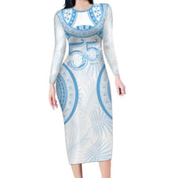 Bula Fiji Day 55th Anniversary Masi Tapa Family Matching Long Sleeve Bodycon Dress and Hawaiian Shirt Emerald Jubilee - Turquoise LT7 Mom's Dress Turquoise - Polynesian Pride